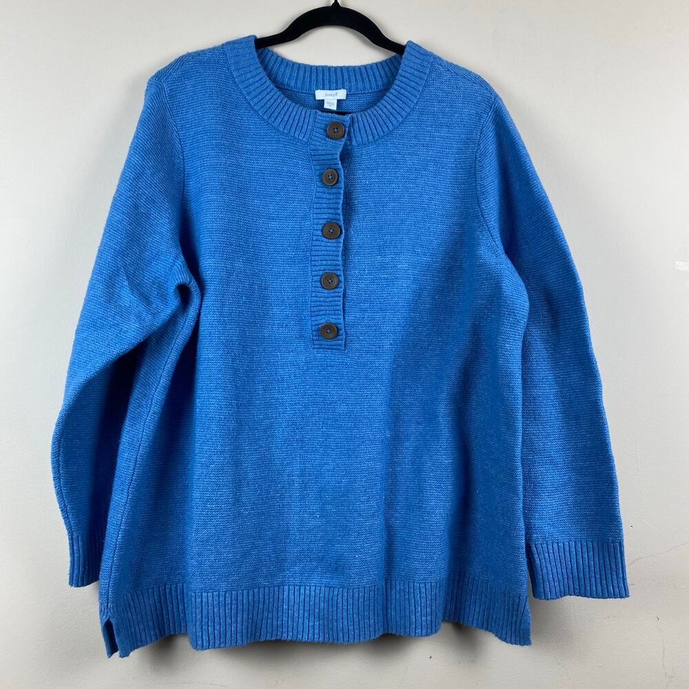 Pure Jill Blue Henley Sweater Tunic Cozy Knit Top Cabincore Granola Nautical XL